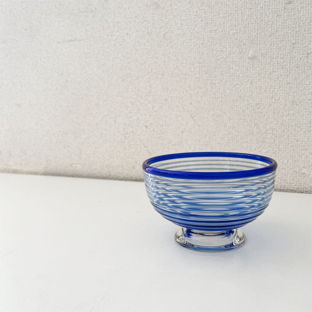 舩木倭帆 フナキシズホ くもの巣鉢 脚付きボウル Φ11×6.5cm ブルー 線巻 手吹きガラス 現代作家 ◎