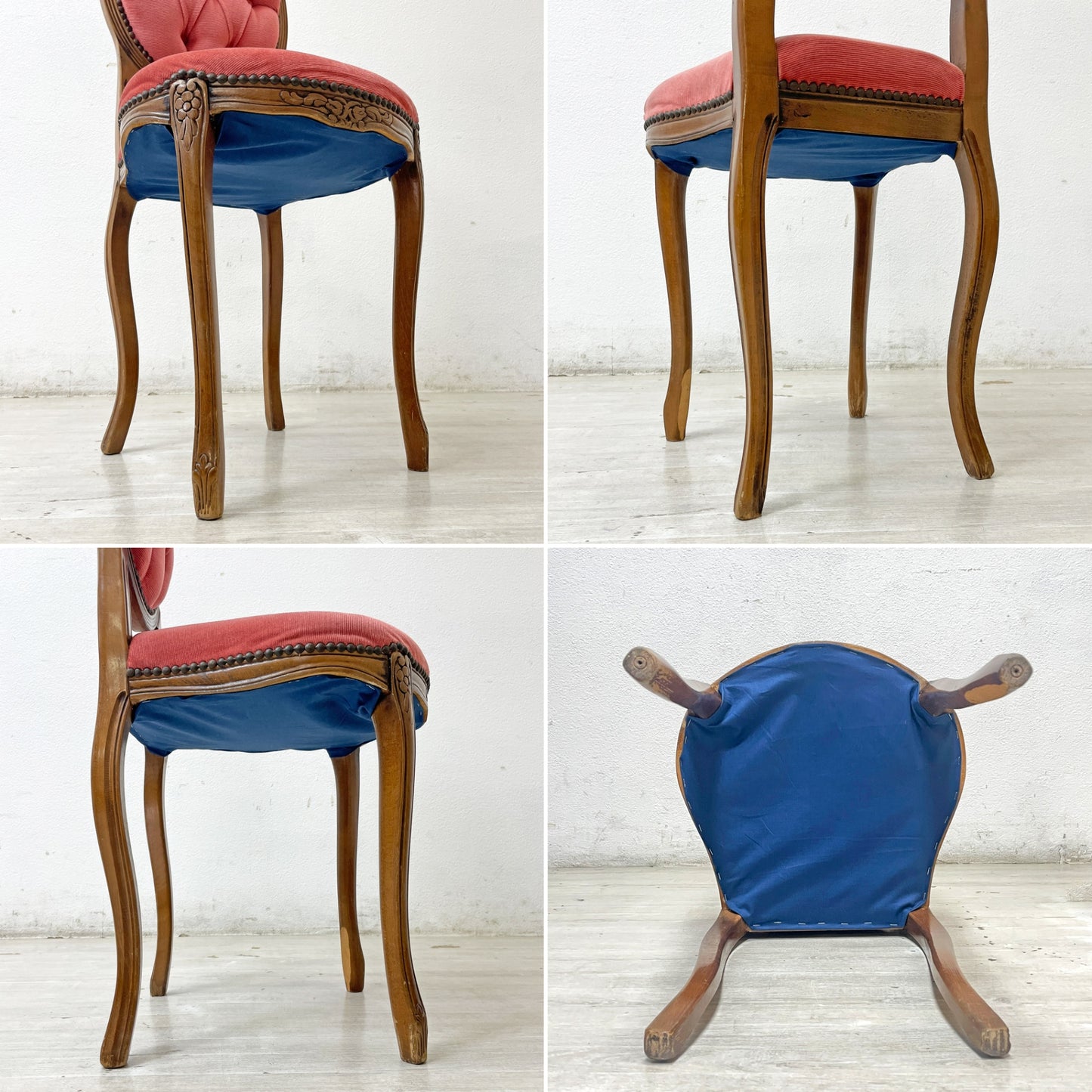 ヨーロピアンクラシカル デザイン European Classical design 木製 サロンチェア ダイニングチェア 猫脚 レッド イタリア ロココ調 B ●