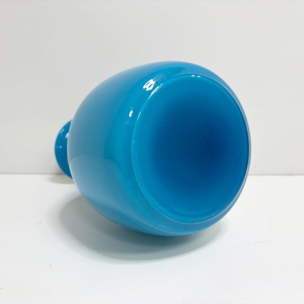 北欧ビンテージ Scandinavian Vintage ガラス フラワーベース 花瓶 被せガラス ブルー×ホワイト H33cm ●