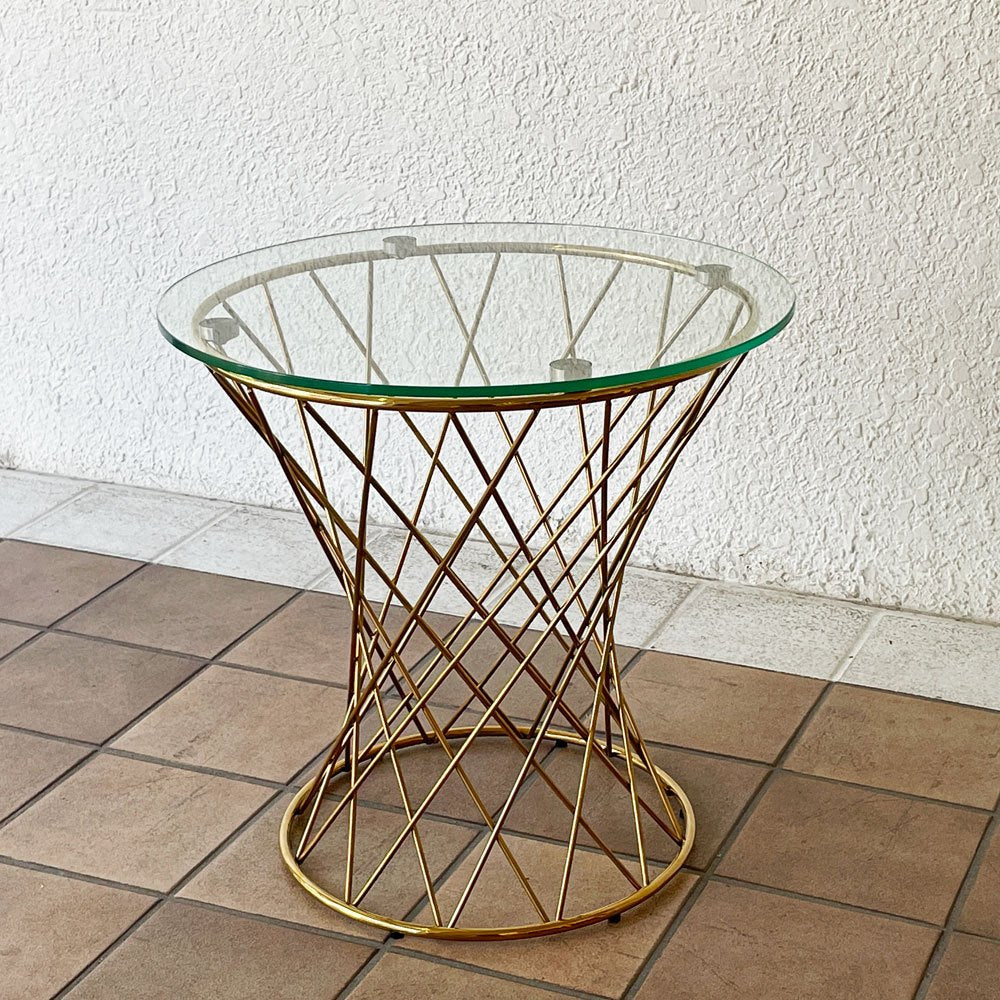 フランフラン Francfranc マーリア サイドテーブル ローテーブル ガラストップ クリア×ゴールド Φ50cm 定価39,800円 ◇