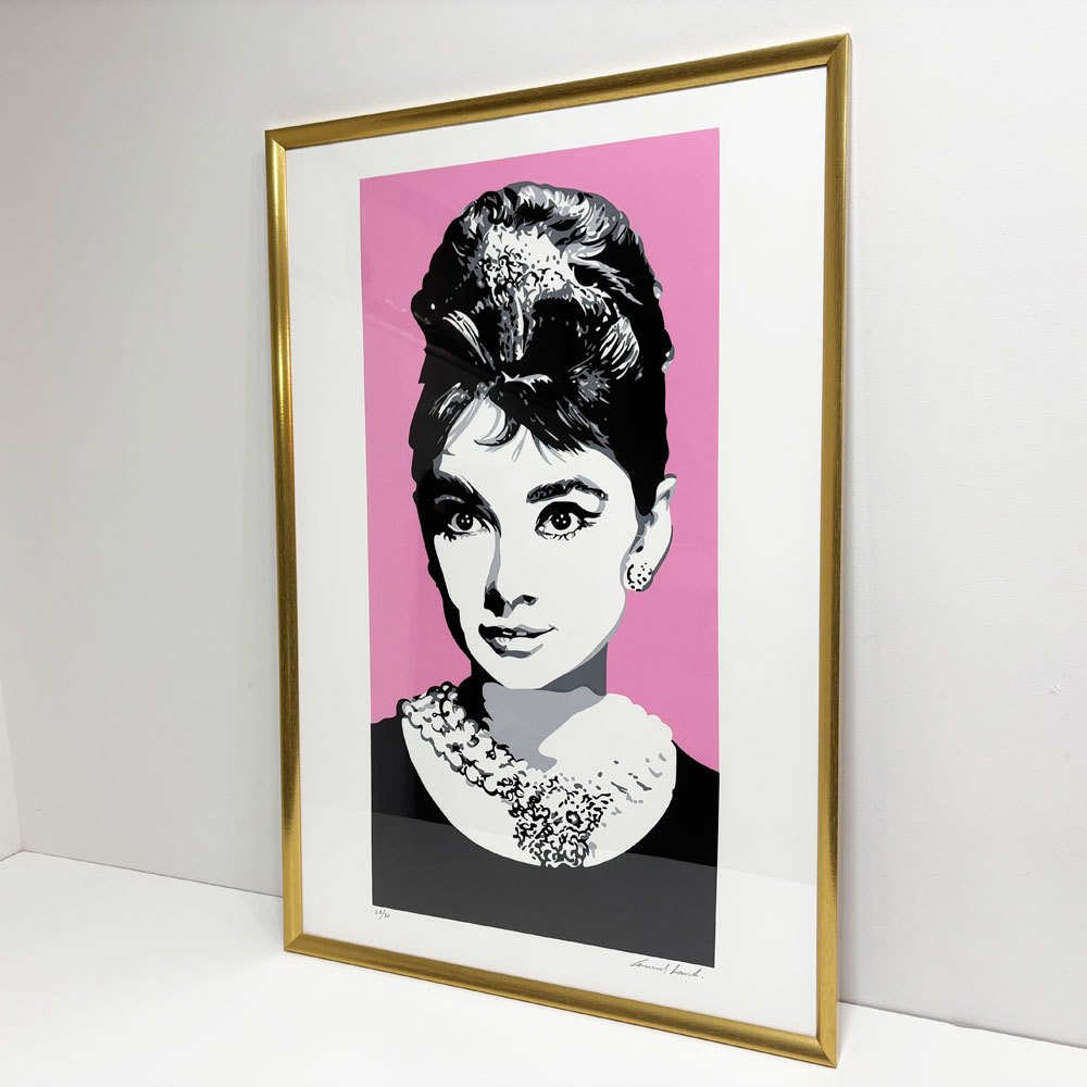 コンラッドリーチ CONRAD LEACH オードリー・ヘップバーン Audrey Hepburn シルクスクリーン アートフレーム ポスター ポップアート 28/30 希少 40×81cm(スクリーンサイズ) 額装品 ピンク ●