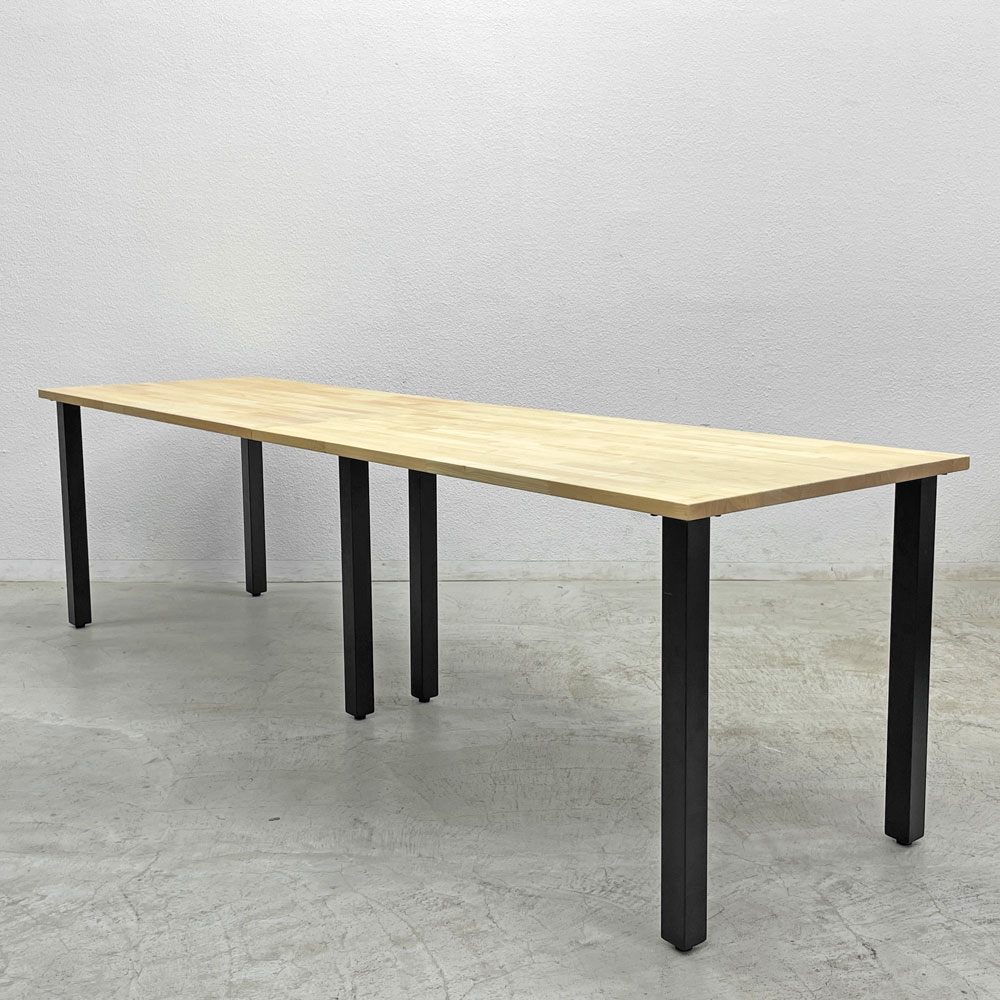 かなでもの KANADEMONO ザ・テーブル THE TABLE デスク ラバーウッド無垢材 W250xD70cm スチール スクエアバーレッグ ブラック B 〓