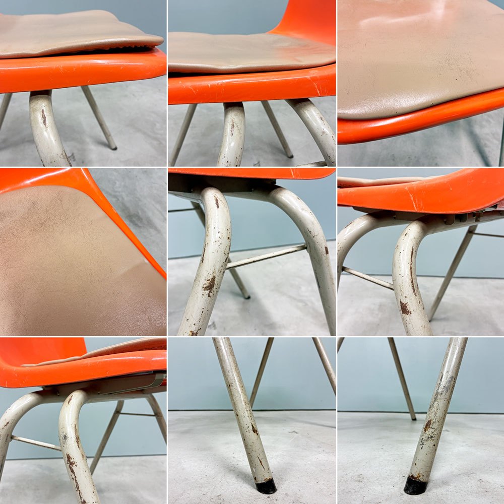 コトブキ KOTOBUKI スタッキングチェア FRP製 シェルチェア スチール脚 座面クッション付き オレンジ×ピンクベージュ 剣持勇デザイン ビンテージ ジャパニーズミッドセンチュリー A ◎