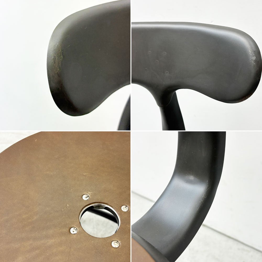 フェールトラヴァイユ FER TRAVAIL ニコルチェア NICOLLE Chair SH45cm ダイニングチェア スチール マットクリア仕上げ 別注モデル レザーパッド付 ブラウン インダストリアル フランス ●