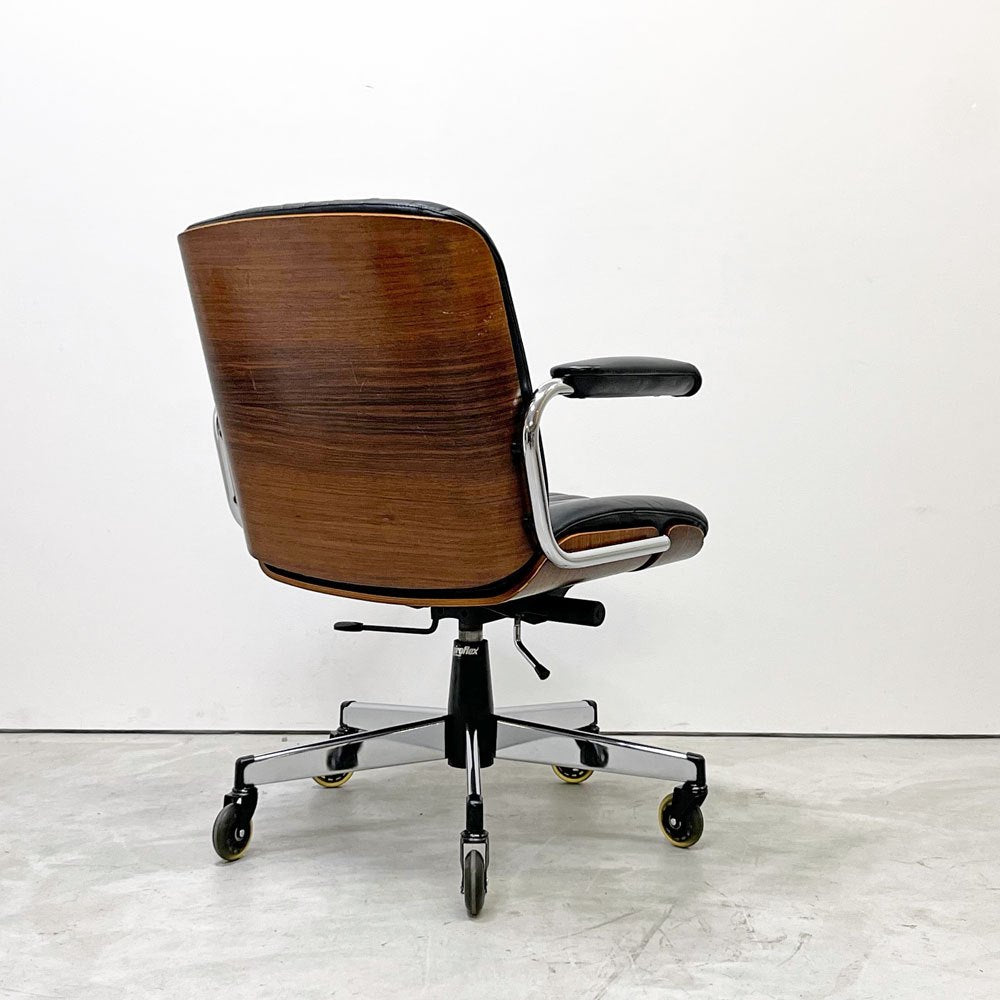 ジロフレックス giroflex ミドルバックアームチェア 83 ブラサ BRASA デスクチェア レザー プライウッド スイス ミッドセンチュリー ●