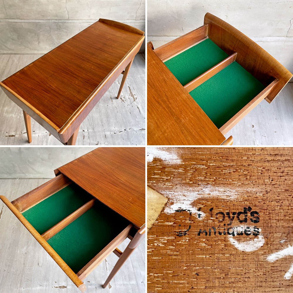 ヨーロッパビンテージ  ソーイングテーブル コンソールテーブル デスク ウォールナットｘビーチ材 2ドロワー Lloyd's Antiques取扱 ♪