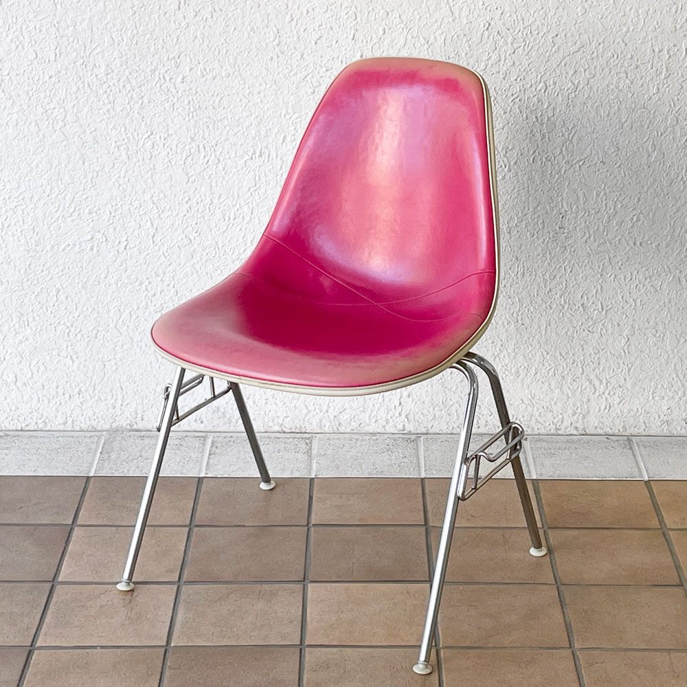 ハーマンミラー Herman Miller サイドシェルチェア サード 3rd ビンテージ PVCレザー FRP製 スタッキングベース イームズ A ◇