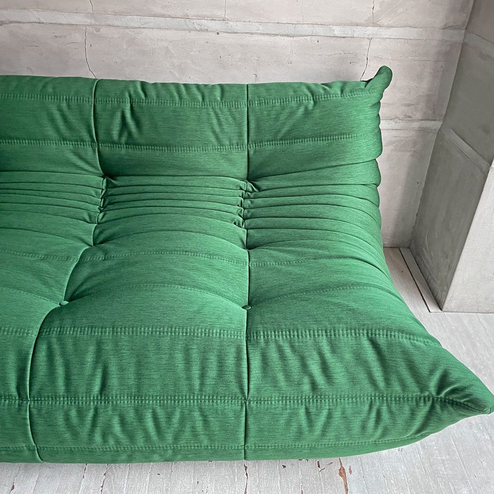 リーンロゼ ligne roset トーゴ TOGO 3Pソファ 3人掛け グリーン Hランク生地 RH-533 撥水加工 ミッシェル・デュカロワ Michel Ducaroy フランス家具 定価￥434,500- ♪
