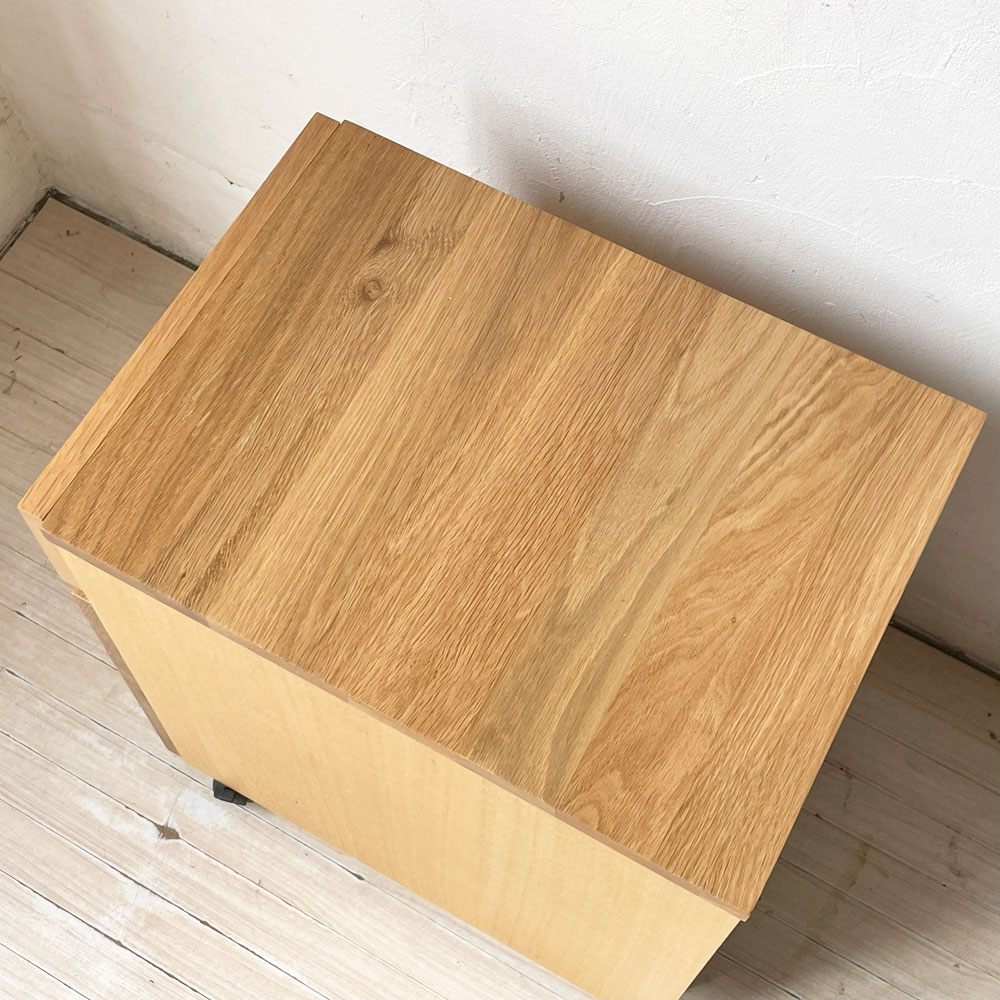 無印良品 MUJI オーク無垢材 デスクワゴン 袖机 ナチュラル キャスター ワゴン 下段仕切り板付 ★