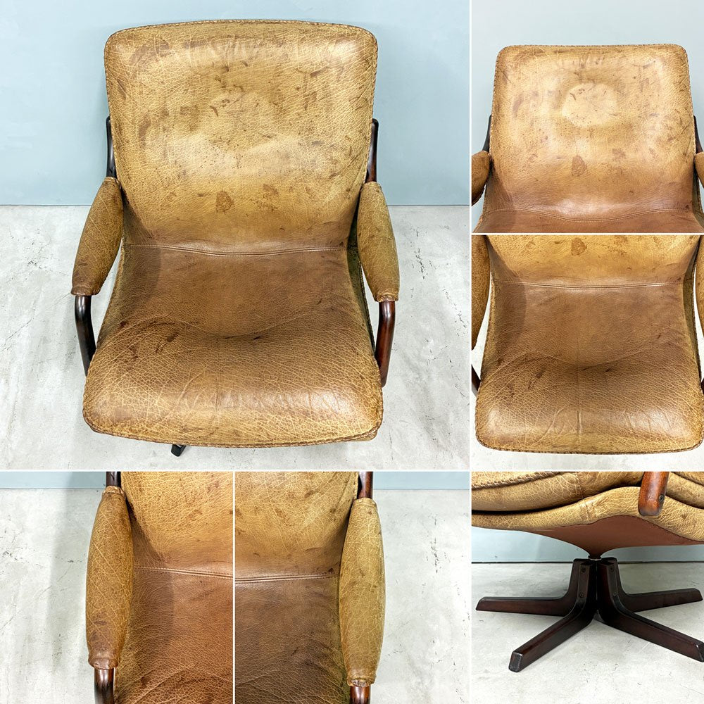 ベルグファニチャー Berg Furniture ラウンジチェア シングルソファ オーク材 本革 ブラウン 北欧 デンマーク ◎