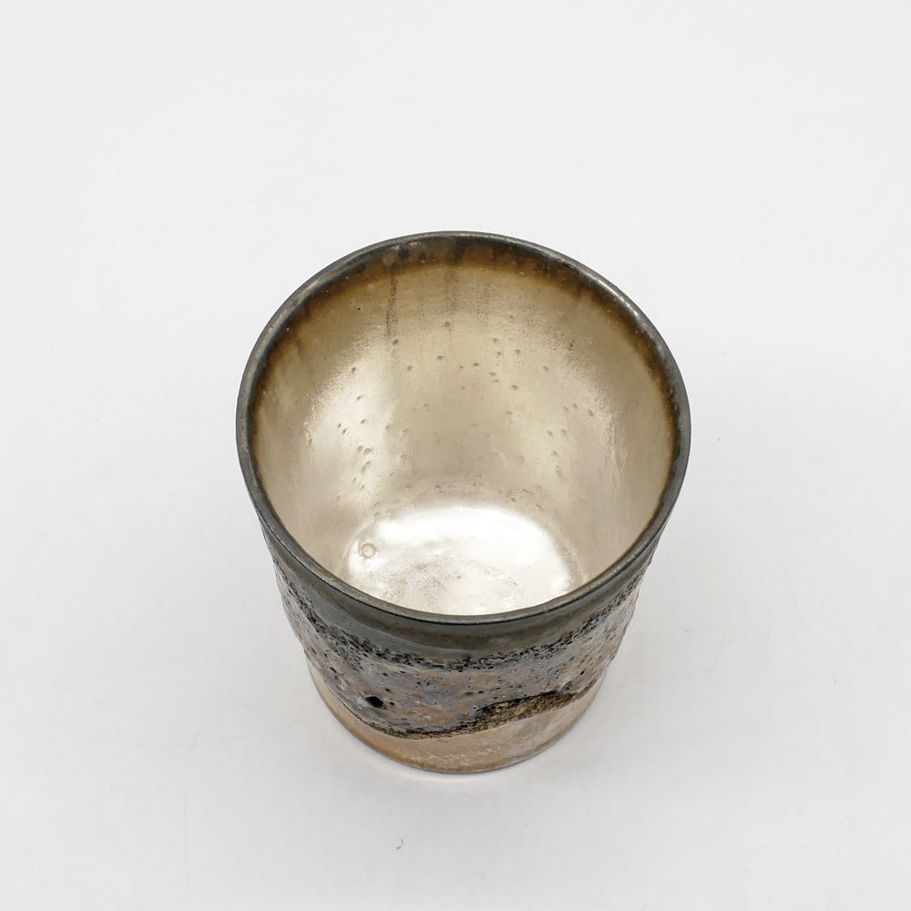 福村 龍太 Ryuta Fukumura 銀彩カップ フリーカップ Φ9xH9.5cm 半磁器 日月窯 陶芸 現代作家 ●