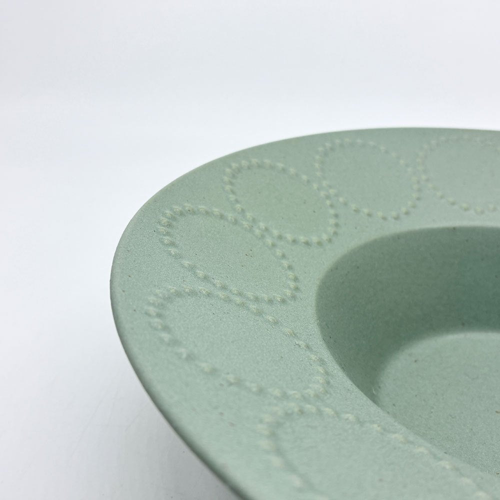ミナペルホネン mina perhonen タンバリン グリーン 深皿 陶器 ハンドメイド ●