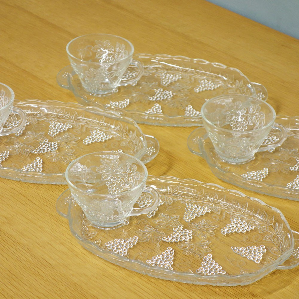 アンカーホッキング ANCHOR HOCKING セルバスナックセット Serva Snack Set カップ&プレート 4点セット 箱付 ビンテージ ◎