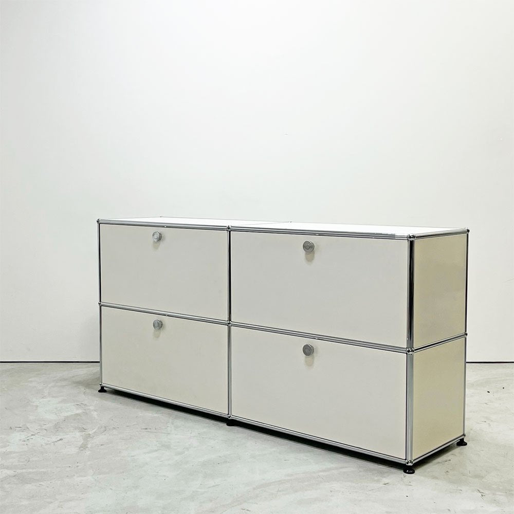 USMハラー USM Haller モジュラーファニチャー キャビネット シェルフ 2列2段 ドロップダウンドア×2＋エクステンションシェルフ ×2 ピュアホワイト スイス ●