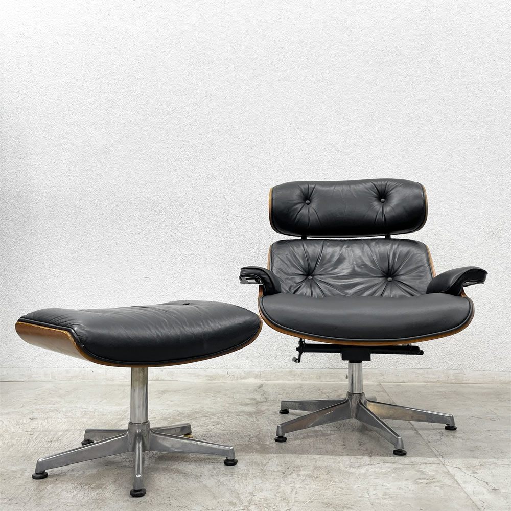 イームズ ラウンジチェア & オットマン付き チャールズ＆レイ・イームズ C&R Eames リプロダクト 現状品 〓