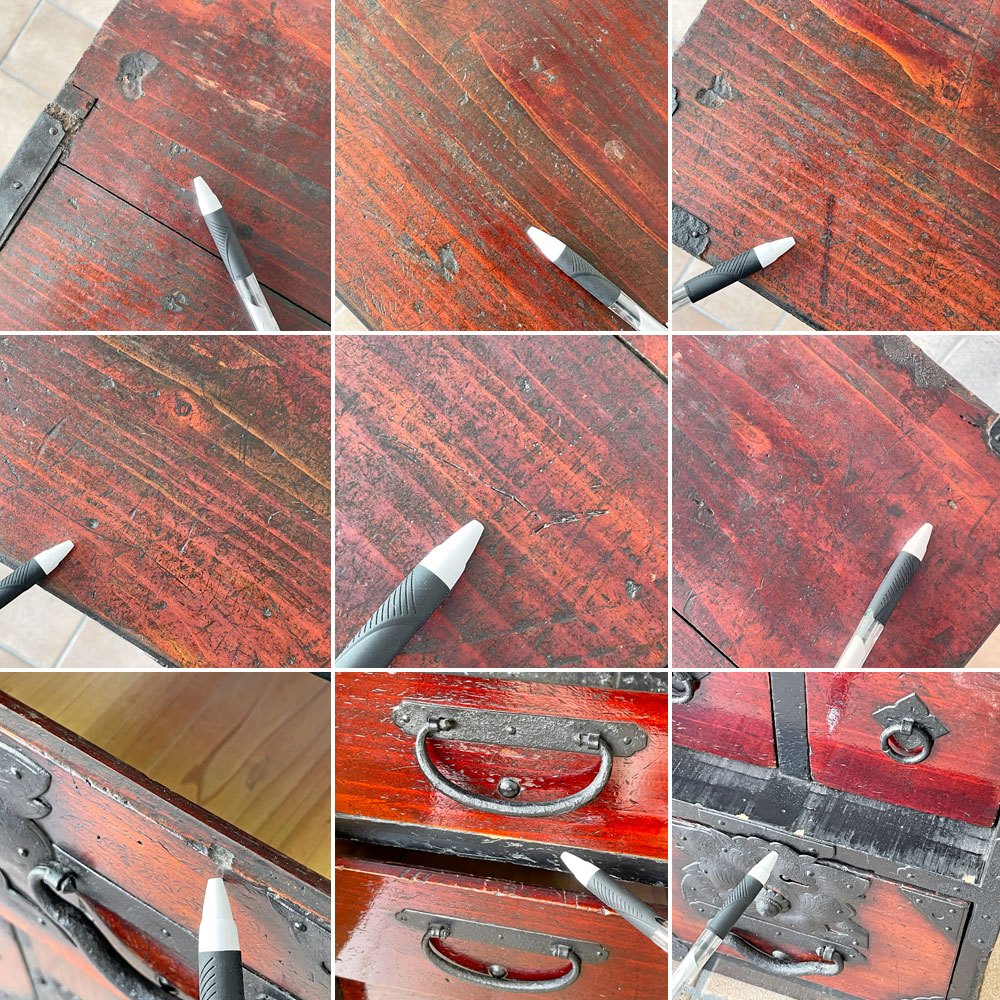 山形最上箪笥 牡丹図金具 隙間箪笥 欅材 時代箪笥 ジャパンビンテージ 和家具 鍵付 ◇