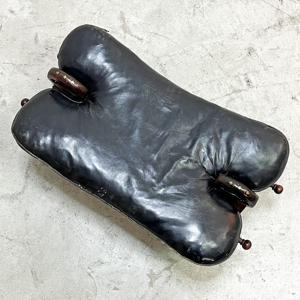 ラクダスツール キャメルチェア オットマン  象嵌 レザー アンティーク 現状品 ●