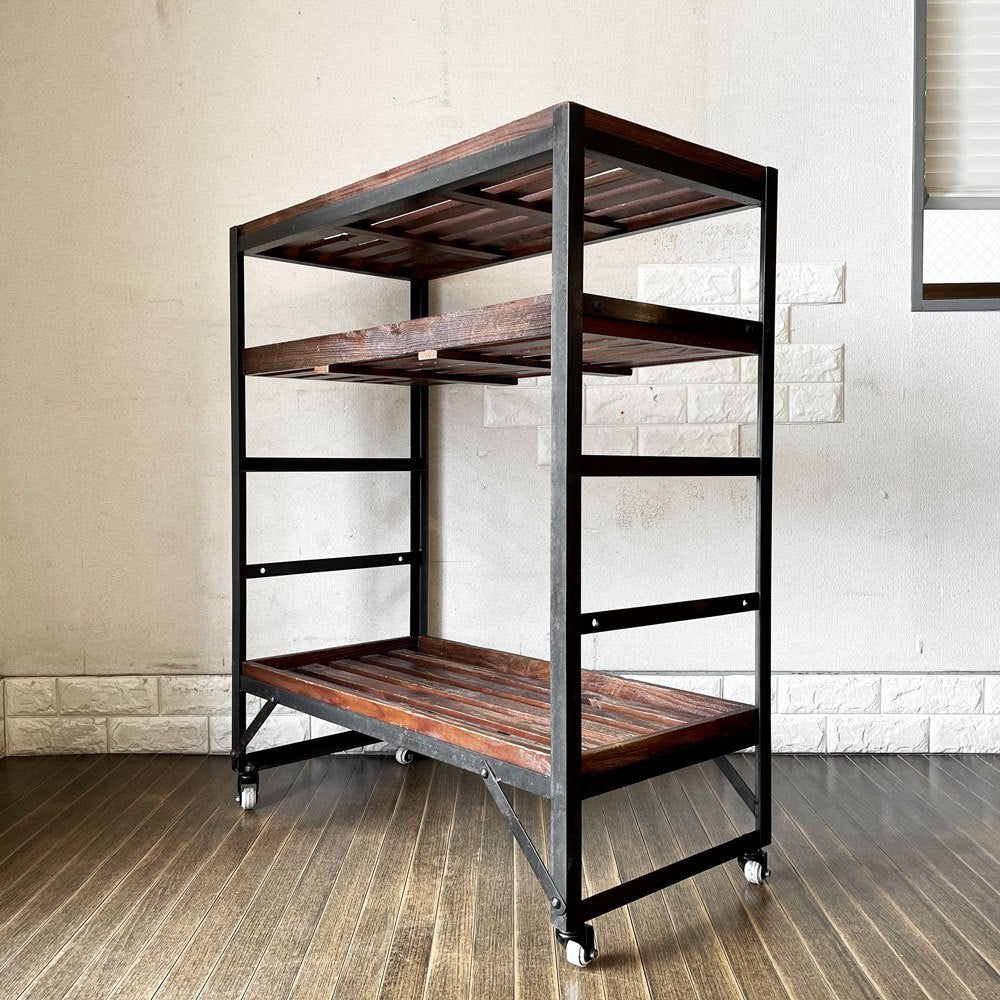 クラッシュゲート CRASH GATE ノットアンティークス Knot Antiques リストシェルフ LIST SHELF パイン古材 × アイアン 3段 W80cm キャスター付 定価￥62,700- 廃番 ◎