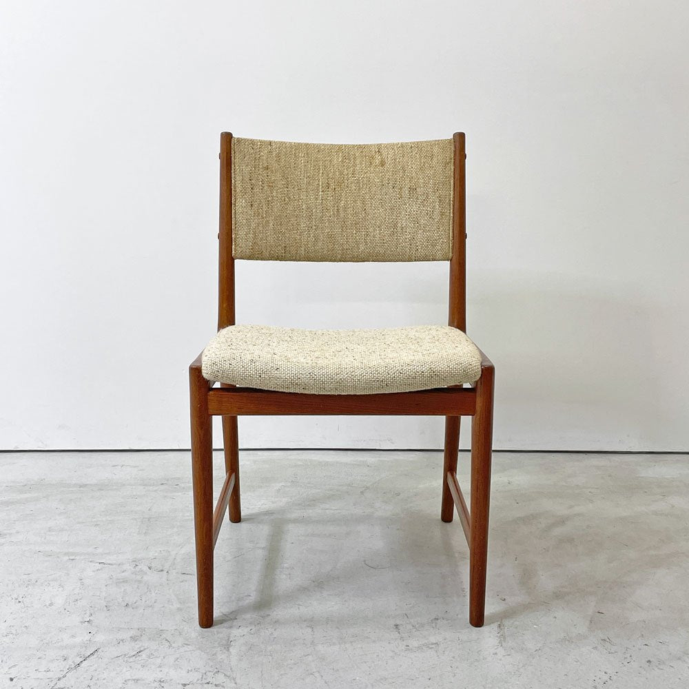 北欧ビンテージ Scandinavian Vintage チーク無垢材 ダイニングチェア ファブリック ベージュ系 ミッドセンチュリー A ●