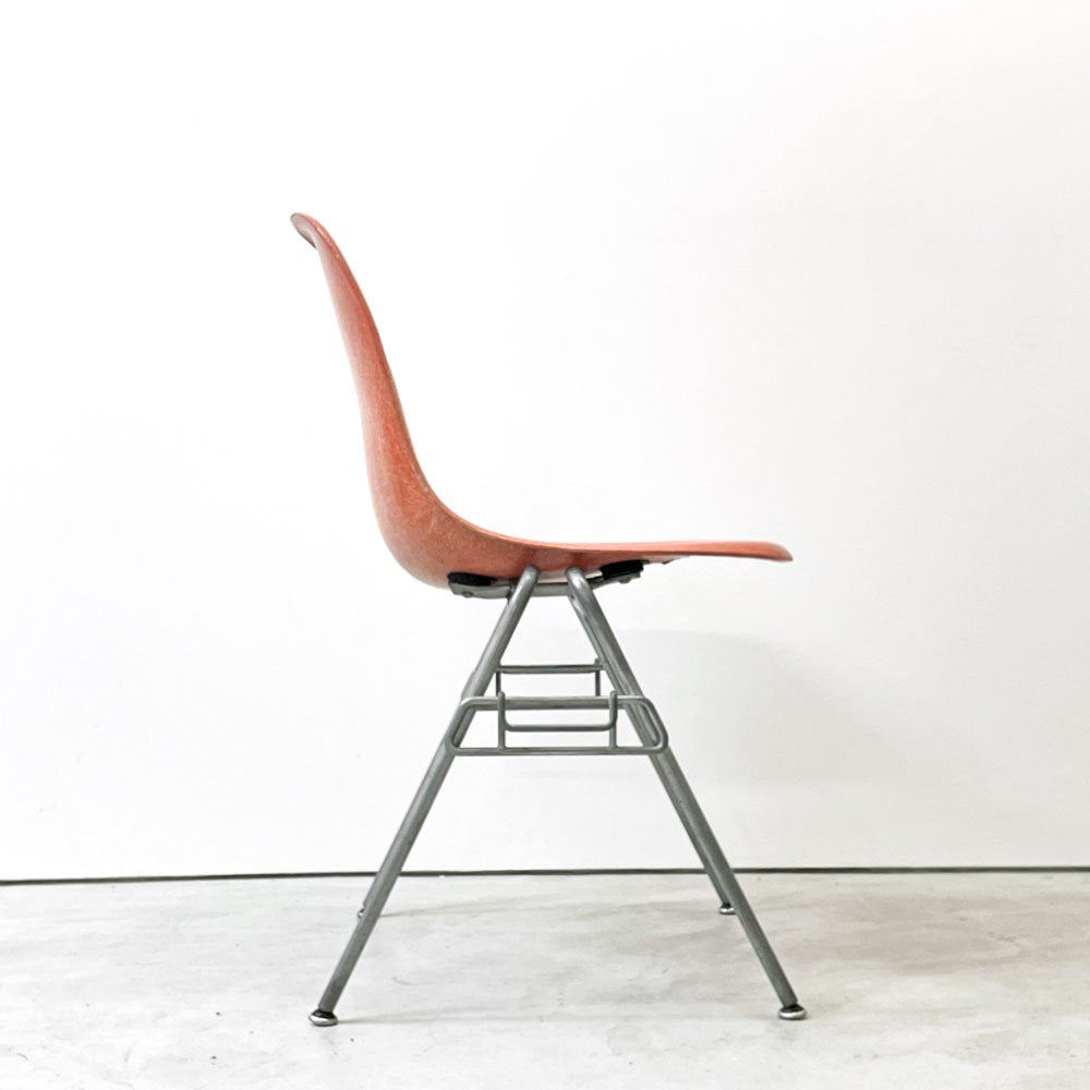 ハーマンミラー Herman Miller サイドシェルチェア セカンド 2nd FRP 初期 オレンジ系 エンボスレス すっぴんモデル スタッキングベース イームズ ビンテージ ●