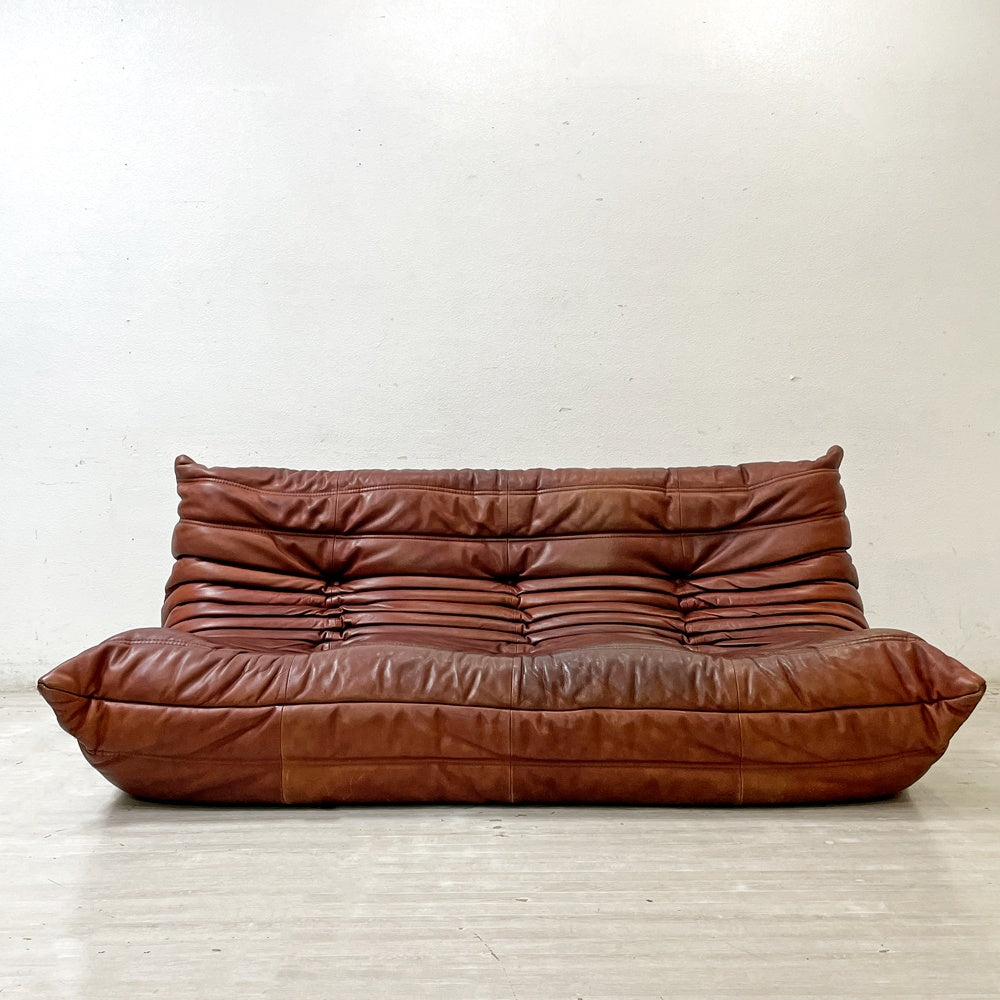 リーンロゼ ligne roset トーゴ TOGO 3Pソファ 3人掛けソファ 本革 ブラウン ミッシェル・デュカロワ Michel Ducaroy ●