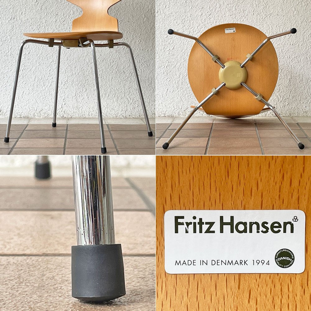 フリッツハンセン Fritz Hansen アントチェア 4本脚 ナチュラルビーチ ラッカー アルネ・ヤコブセン 北欧家具 C ◇
