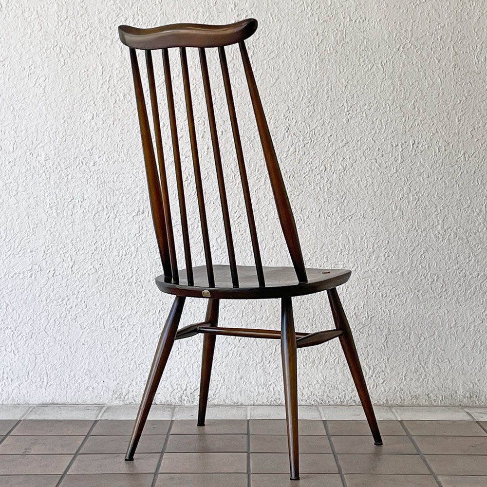 アーコール Ercol ゴールドスミス ダイニングチェア コロニアル ハイバック エルム材 ダークブラウン ブルーラベル UKビンテージ 英国 ◇