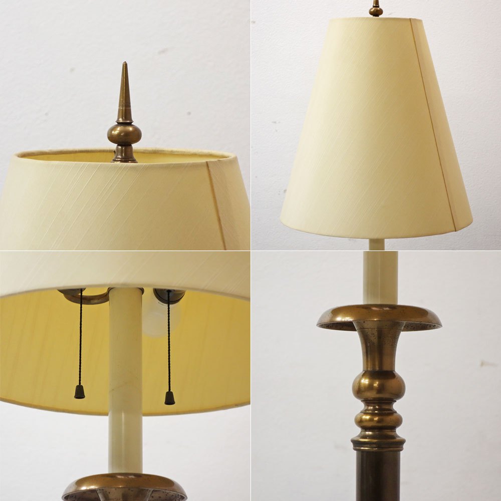 山菊工芸 フロアランプ フロアスタンド 真鍮ポール × ファブリックシェード 2灯 ビンテージスタイル ●