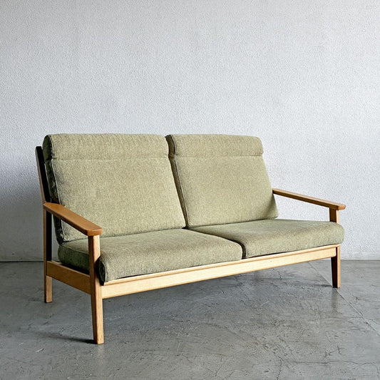 イバタインテリア Ibata interior リファクション Rifaction リーフ Leaf 3 2Pソファ OILL-902 オーク無垢材 グリーン系ファブリック 飛騨家具 廃番 〓