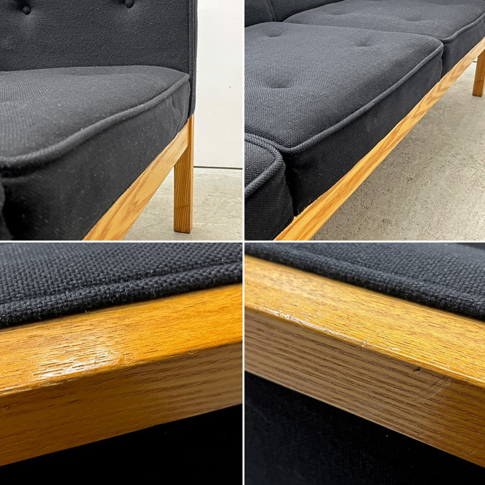 ハーマンミラー Herman Miller ネルソンキューブ 3pソファ Nelson Cube Sofa オーク無垢材 ファブリック ブラック ジョージネルソン George Nelson ●