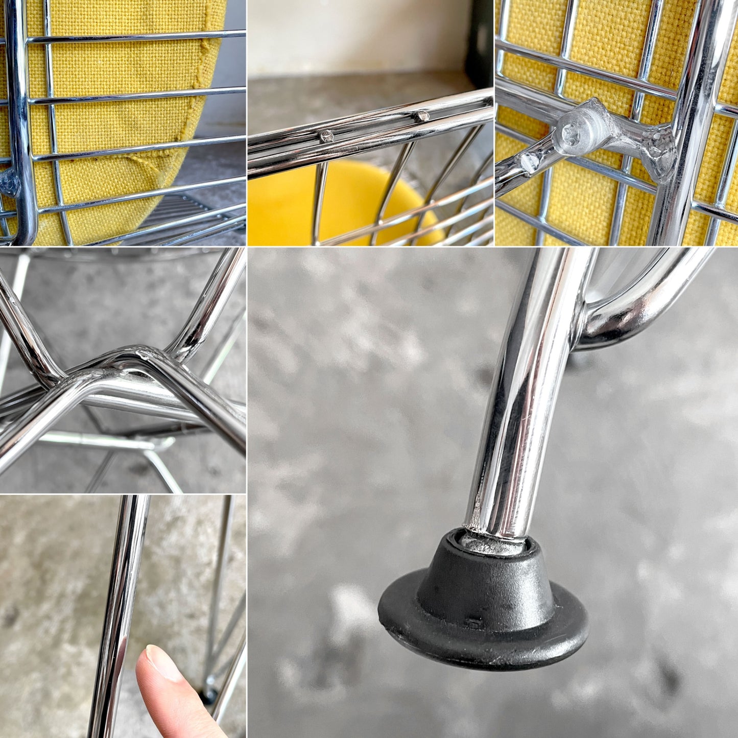 ヴィトラ Vitra DKR ワイヤーチェア Eames Wire Chair エッフェルベース シートパッド付 イエロー C&R イームズ ミッドセンチュリー ■