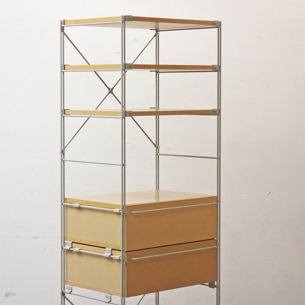 無印良品 MUJI スチールユニットシェルフ メープル 5段 引出しユニット付き W58 H175cm ●