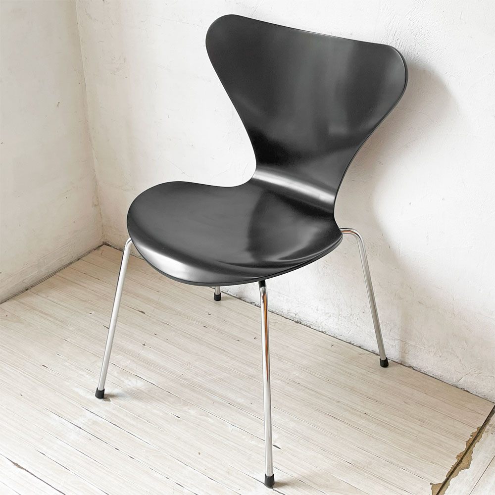 フリッツハンセン Fritz Hansen セブンチェア ダイニングチェア ブラック ラッカー再塗装 アルネ・ヤコブセン デンマーク スタッキングチェア 北欧家具 ★