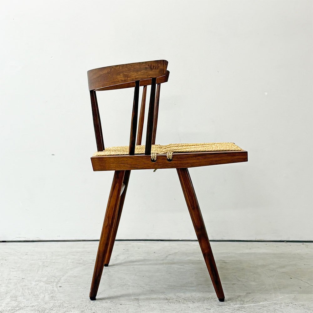 桜製作所 グラスシートチェア GRASS SEATED CHAIR  アームチェア ウォールナット無垢材 い草 ジョージ・ナカシマ George Nakashima 焼印有 ●