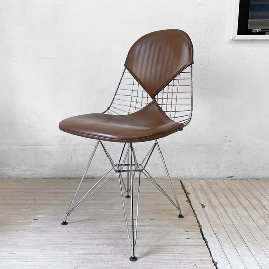 ハーマンミラー Herman Miller ワイヤーチェア Eames Wire Chair DKR2 エッフェルベース ビキニパッド付 ブラウンレザー C&R イームズ ミッドセンチュリー ★