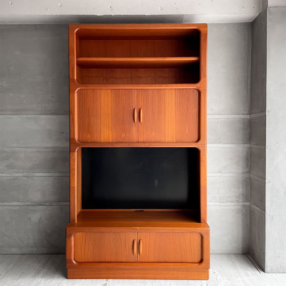 デューロン dyrlund ビンテージ リビングボード キャビネット 食器棚 ディスプレイシェルフ チーク無垢材 蛇腹扉 ロールトップ デンマークビンテージ 北欧家具 上下分割可  ♪