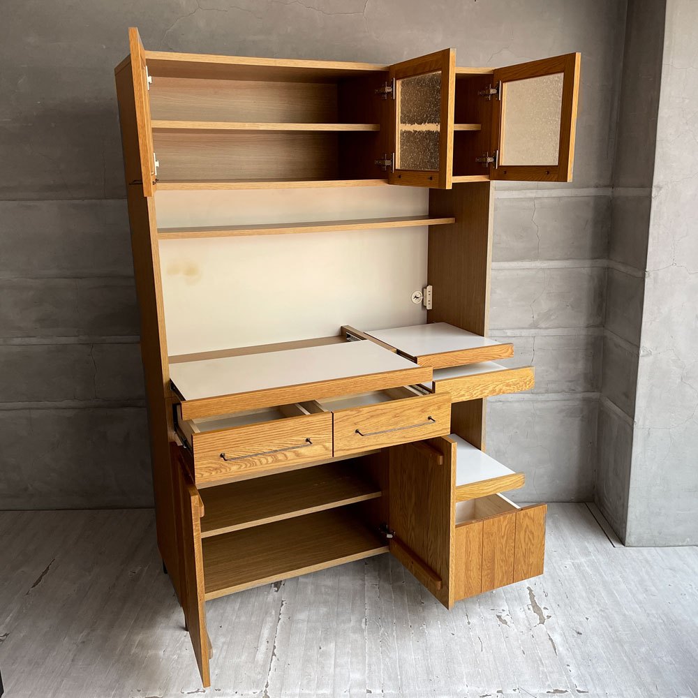 アデペシュ a.depeche カデル cadeal キッチンボード 1200 食器棚 オーク材 泡ガラス コンセント付 定価¥173,800-♪