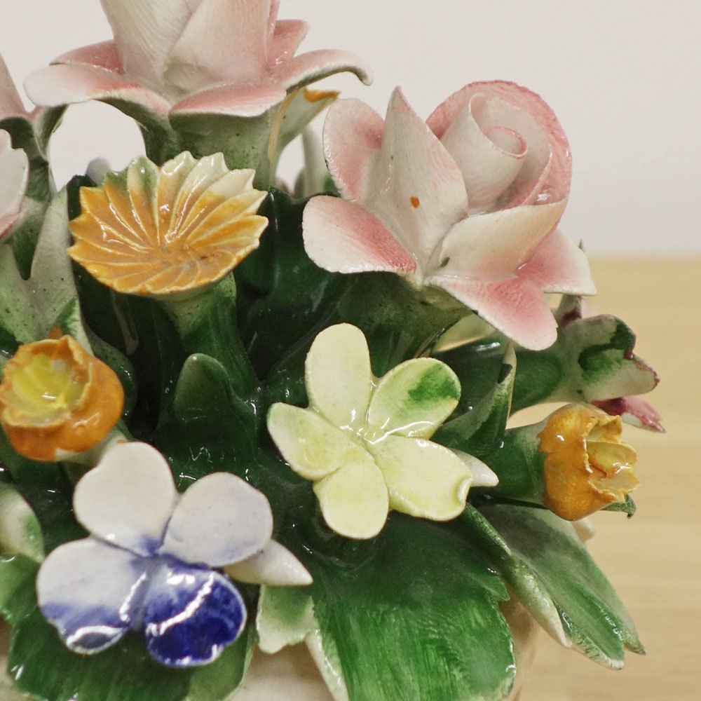カポディモンテ CAPODIMONTE 陶花 フラワー オブジェ H11.3cm イタリア B ◎