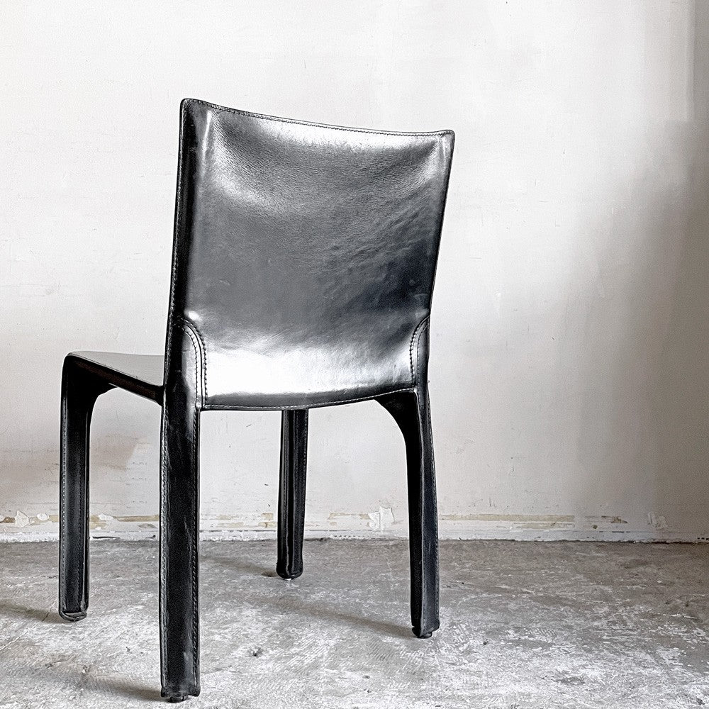 カッシーナ Cassina キャブチェア 412 CAB CHAIR アームレス 本革 ブラック マリオ・ベリーニ MoMA イタリアンモダン ■
