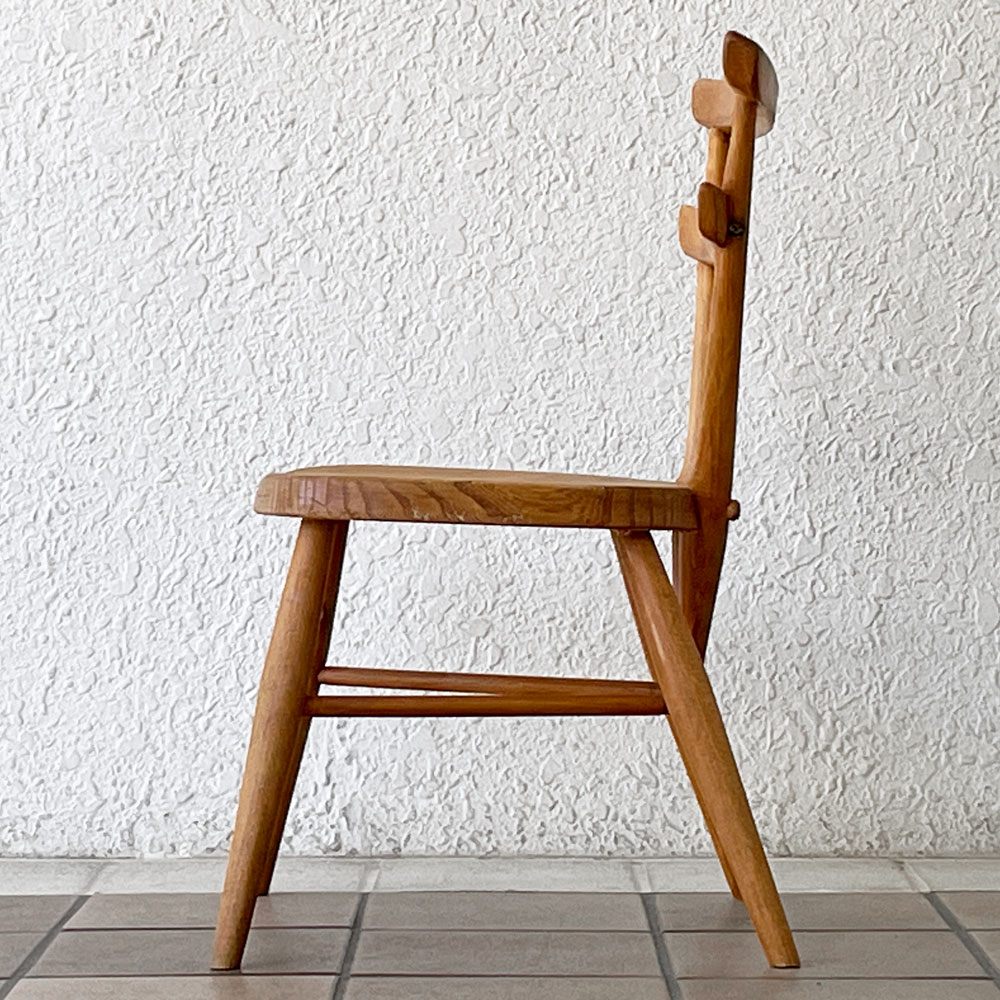 アーコール Ercol ダブルバックチェア イエロードット スタッキング スクールチェア エルム材 英国 UKビンテージ ◇