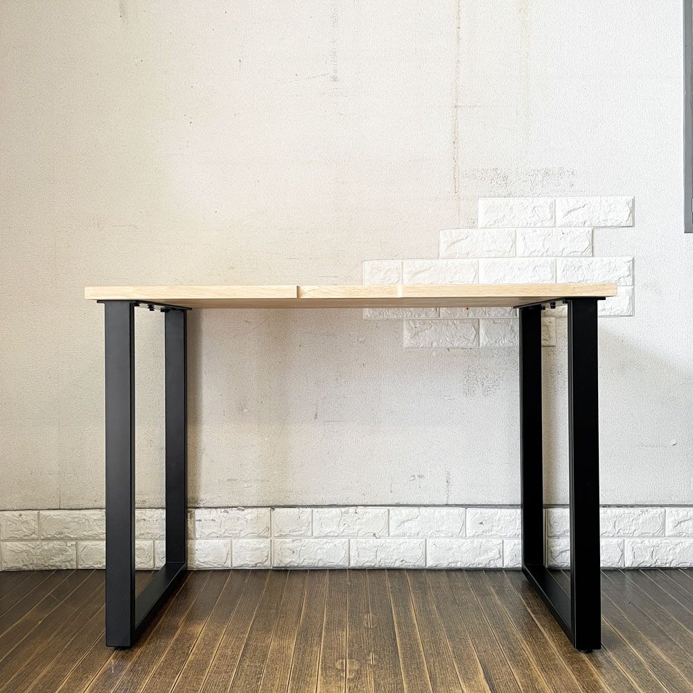かなでもの KANADEMONO ザ・テーブル THE TABLE Black Steel Rectangle コンパクトデスク W100cm ラバーウッド ナチュラル 配線スリット付 定価￥42,000- ◎