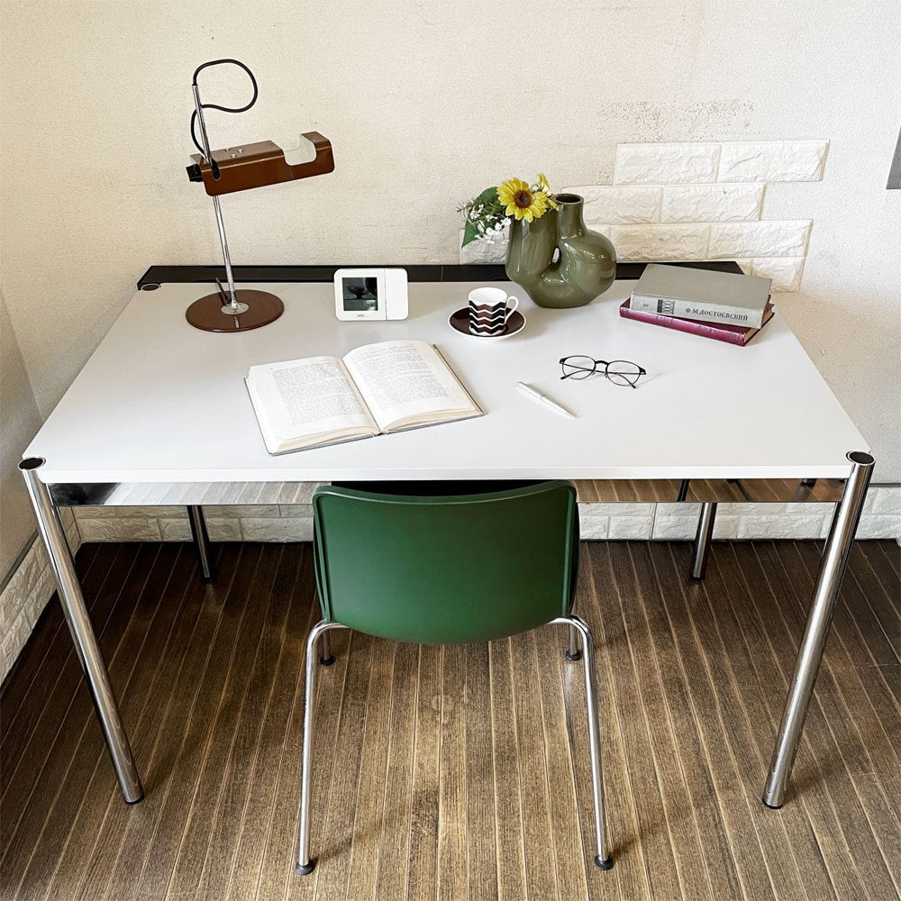 ユーエスエムハラー USM Haller モジュラーファニチャー ハラーテーブル デスク W120×D65cm ホワイト系カラー ケーブルダクト＆高さ調節機能付 希少サイズ ◎