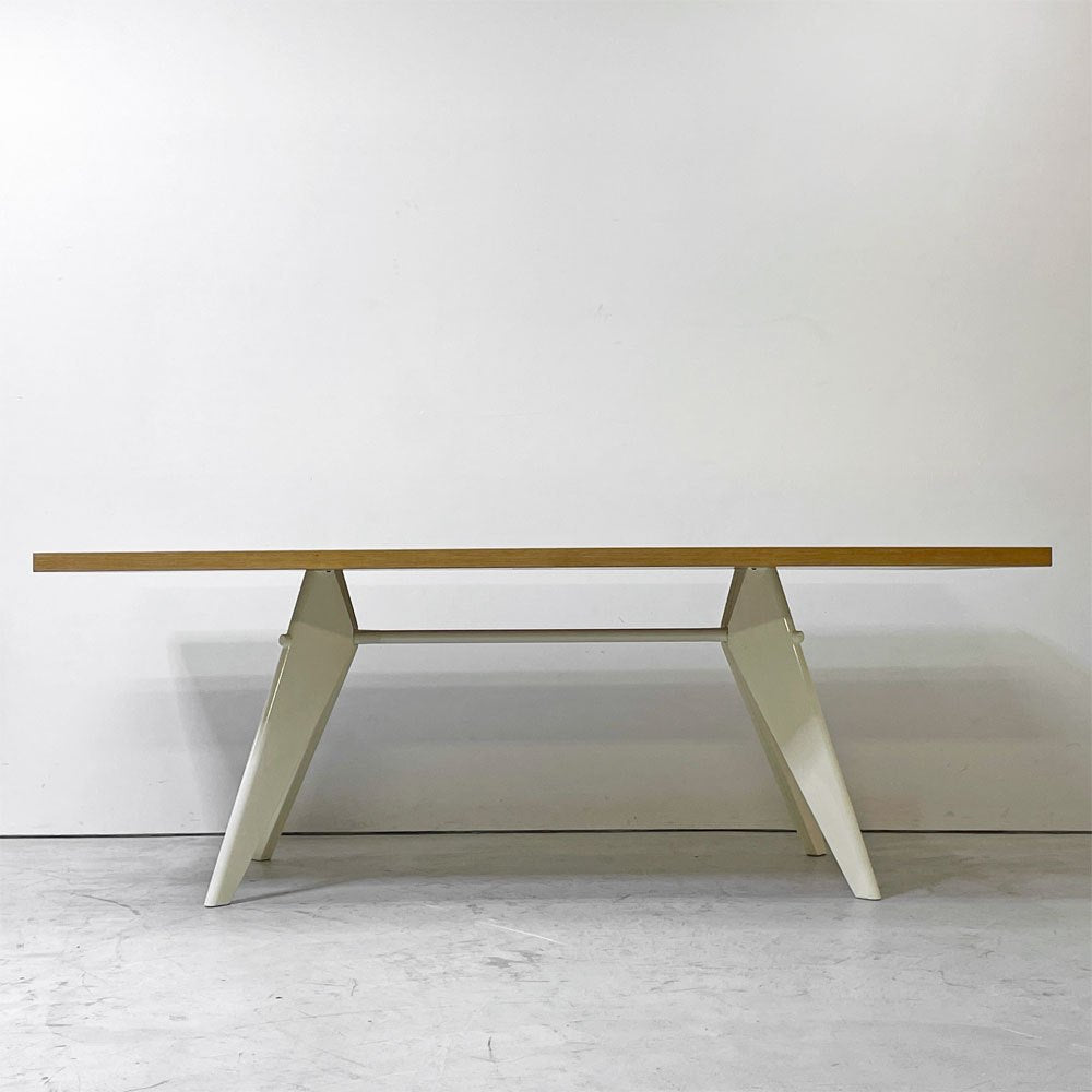 ヴィトラ vitra イーエム EMテーブル EM Table ダイニングテーブル ウッド天板 オーク材 突板 スチールベース ホワイト系カラー w200㎝ ジャン・プルーヴェ 定価￥594,000- ●