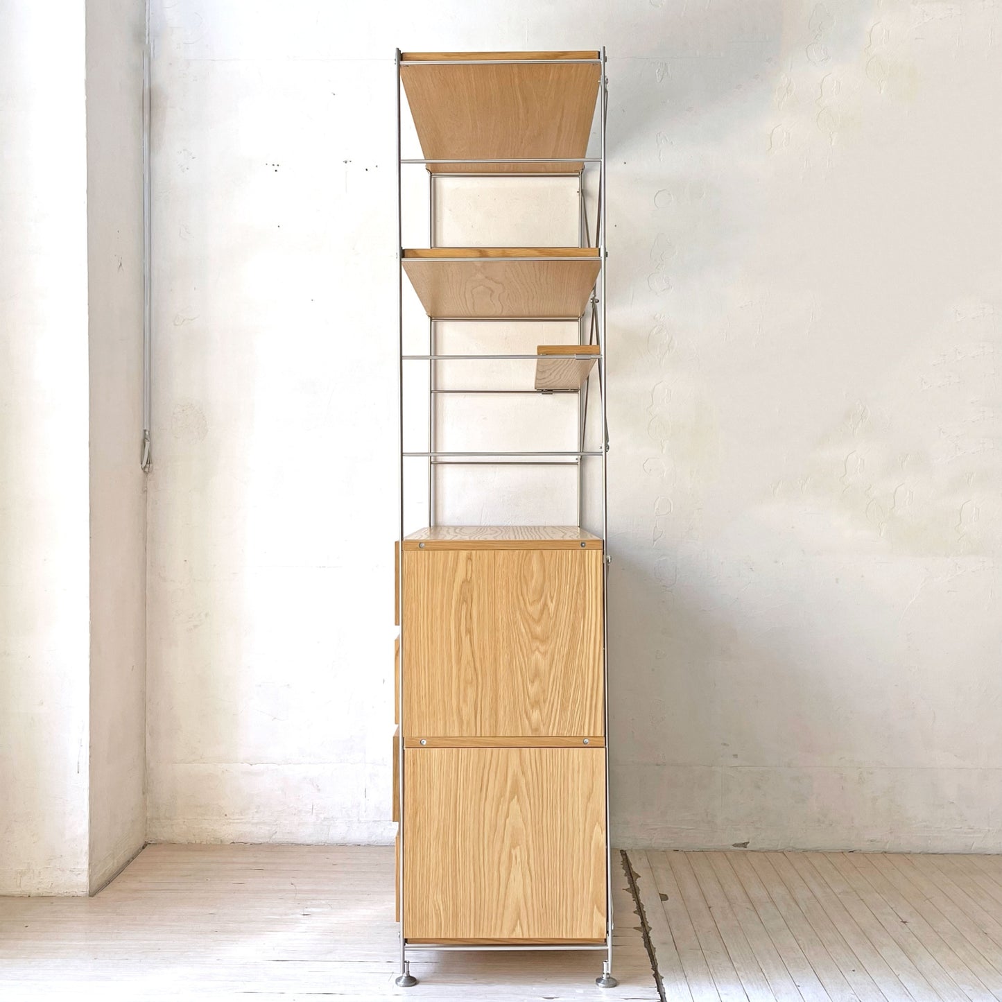 無印良品 MUJI ステンレスユニットシェルフ オーク材 棚3枚 2段引出し2個 小棚 収納家具★