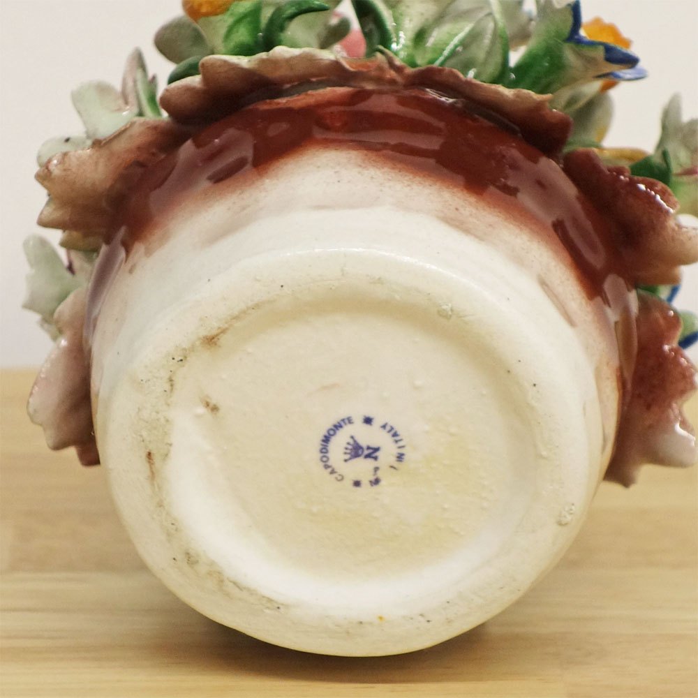 カポディモンテ CAPODIMONTE 陶花 フラワー オブジェ H11.3cm イタリア A ◎