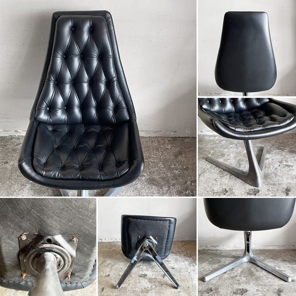 クロームクラフト CHROMECRAFT ユニコーンチェア ラウンジチェア ブラックカラー レザーシート ウラジミール・ケーガン Vladimir Kagan ビンテージ ■