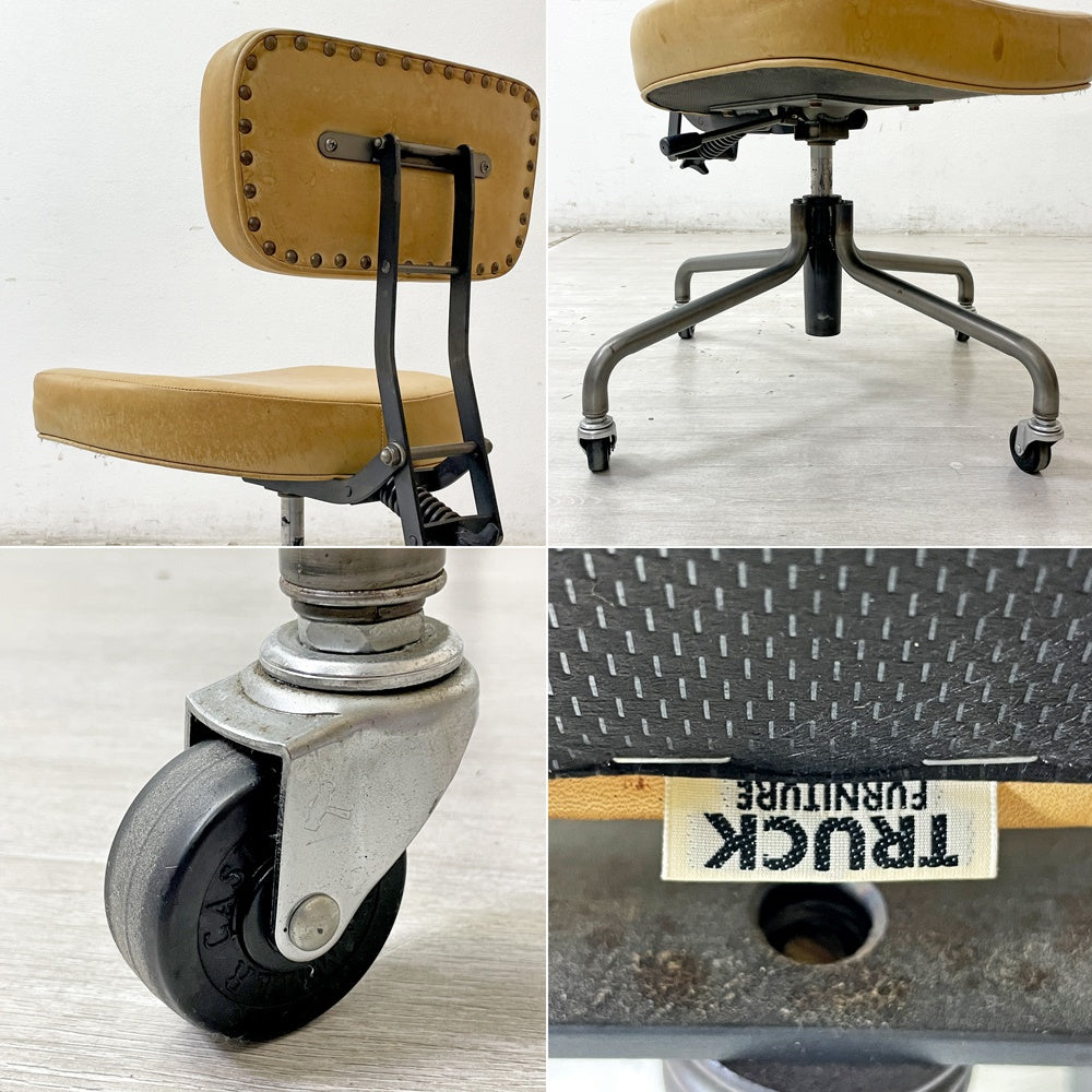 トラックファニチャー TRUCK FURNITURE デスクワークチェア DESKWORK CHAIR アームレス 本革 スタッズ スチールフレーム 昇降機能付 キャスター付 定価￥140,800- ●
