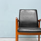 ジャパンビンテージ チーク材 アームチェア ダイニングチェア ブラック レザー ミッドセンチュリーデザイン ◎