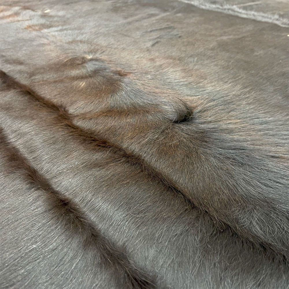 大判 カウラグ 牛革 カーペット ラグマット 毛皮 ハラコ 敷物 ダークブラウン  〓