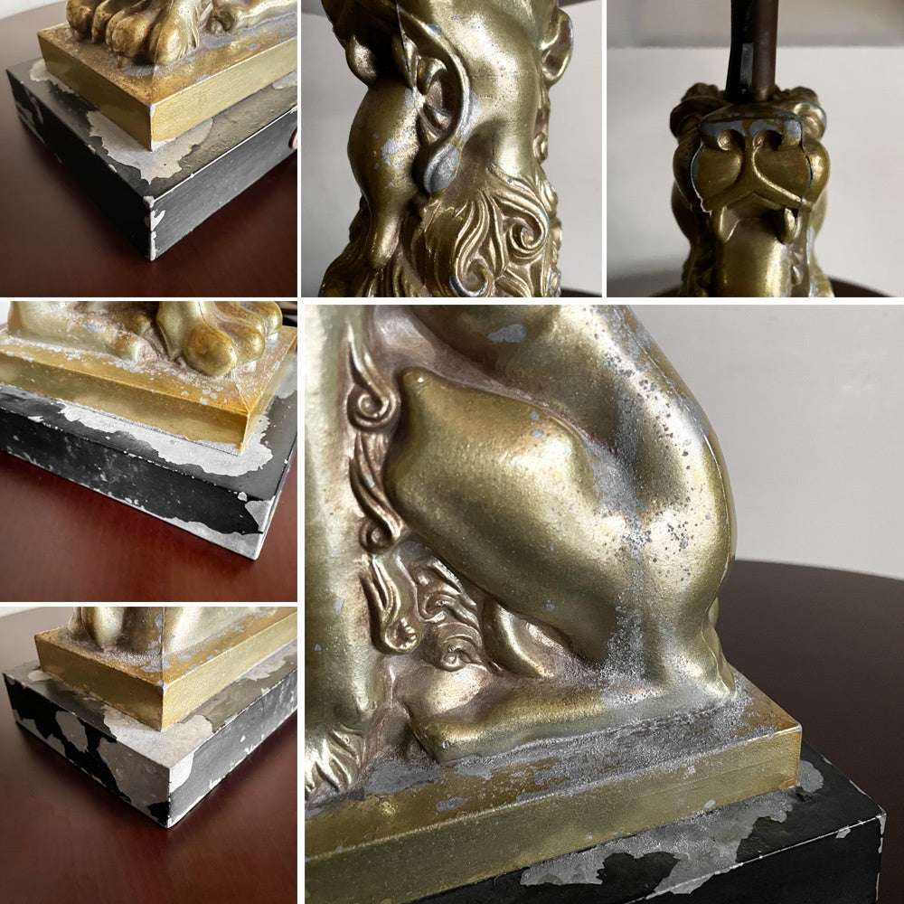 クラシカルスタイル テーブルライト ゴールド ライオン ファブリックシェード テーブルランプ 間接照明 H64cm ビンテージ Robert Abbey attributed ■